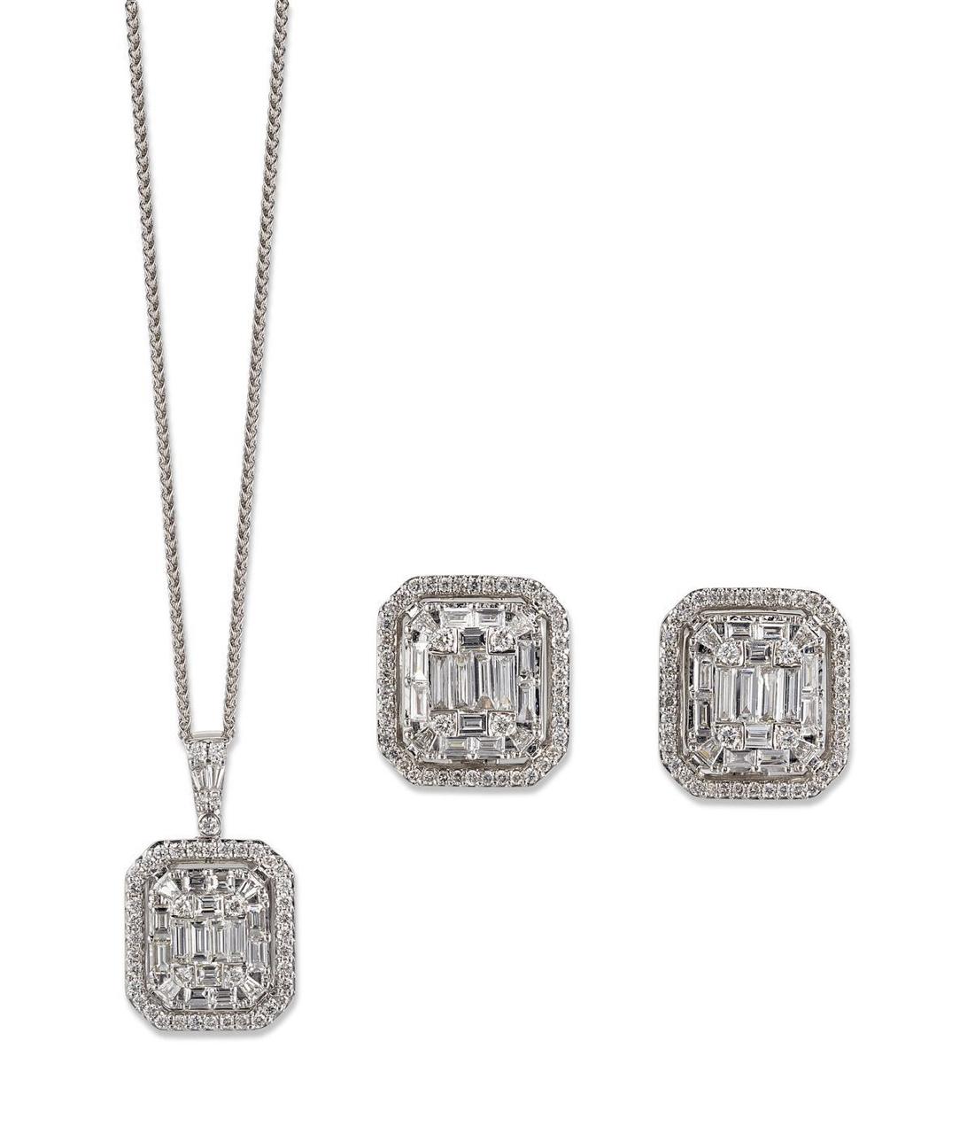 Square Halo Pendant Set