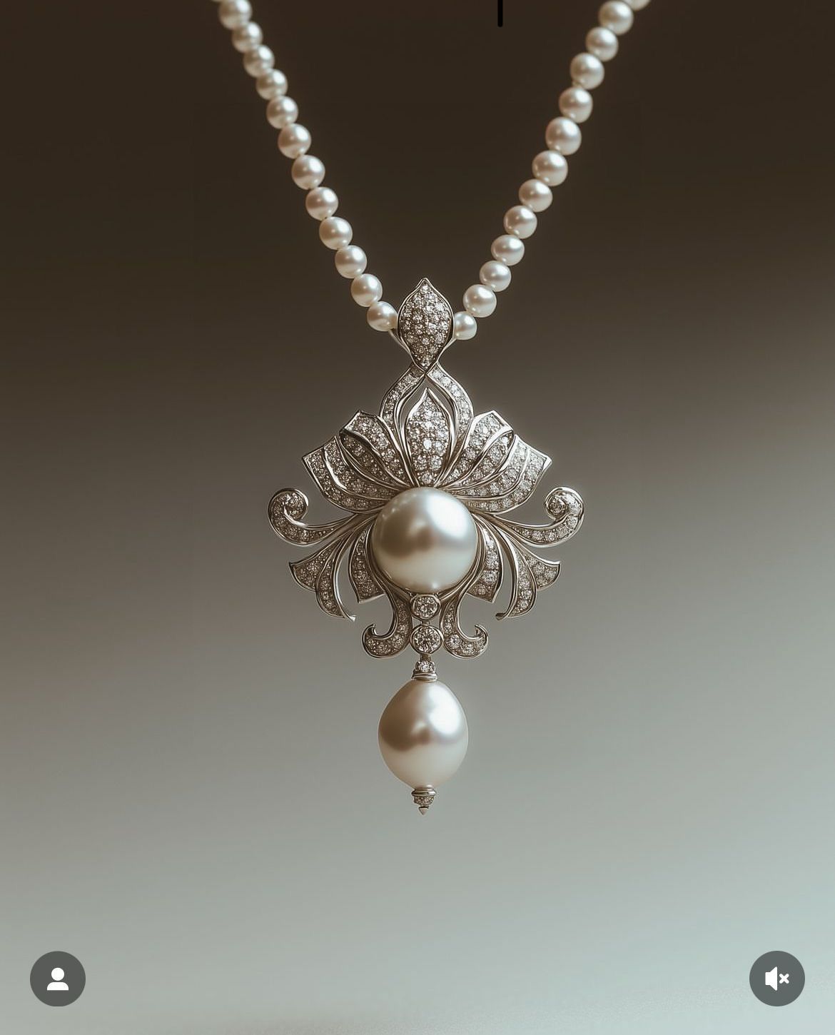 A strand necklace with a flower-shaped center detail and a small hanging drop.