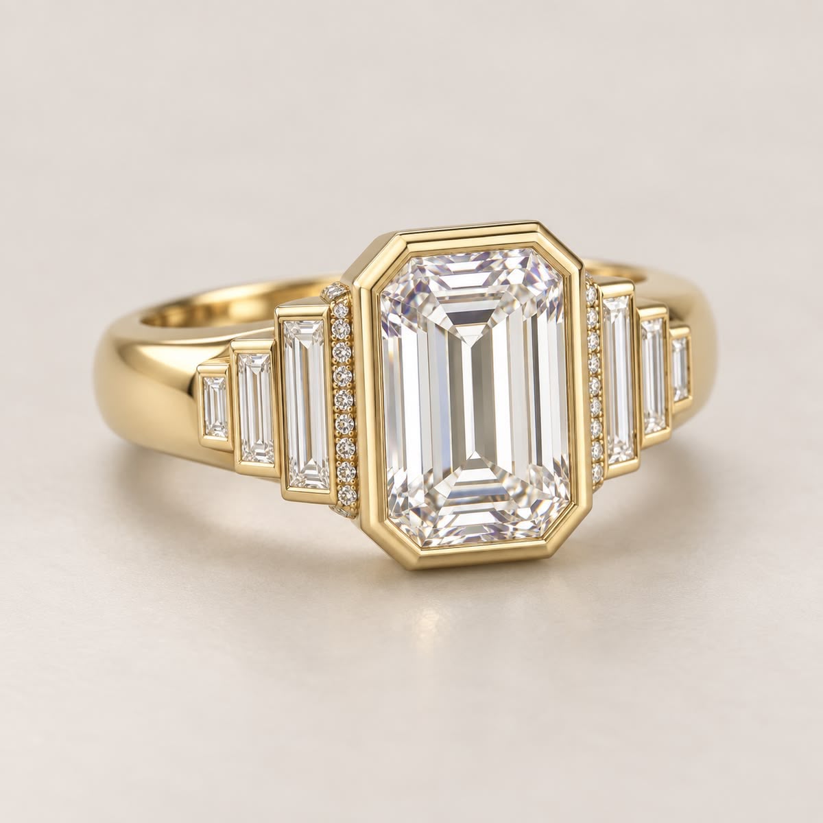 Golden Emerald Geometric Ring