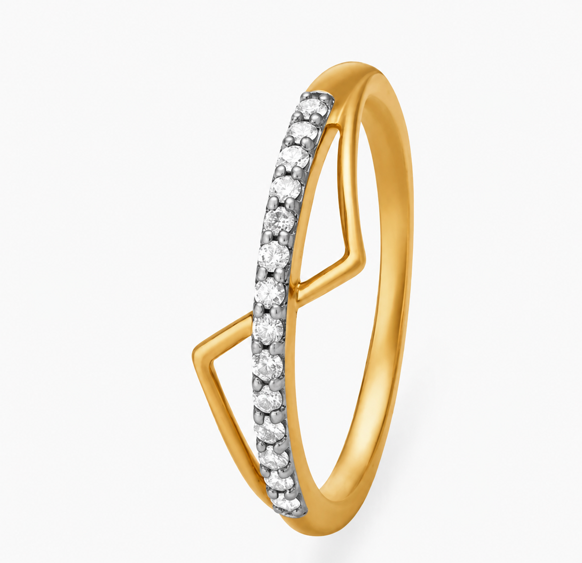 A curved row of clear accents crosses open angular sections of a yellow-coloured band.