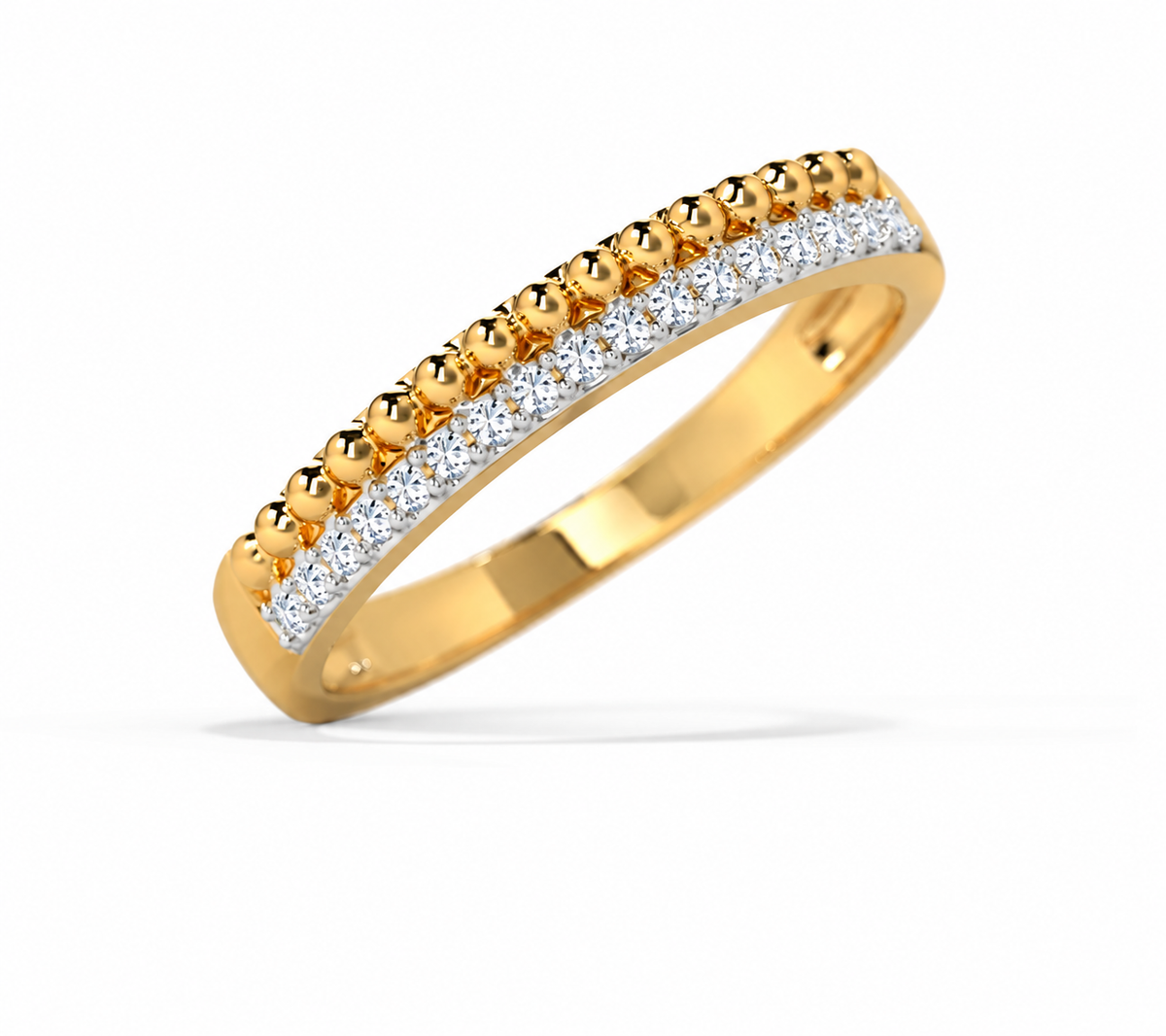 A row of polished yellow-coloured beads runs alongside a slim line of clear accents.