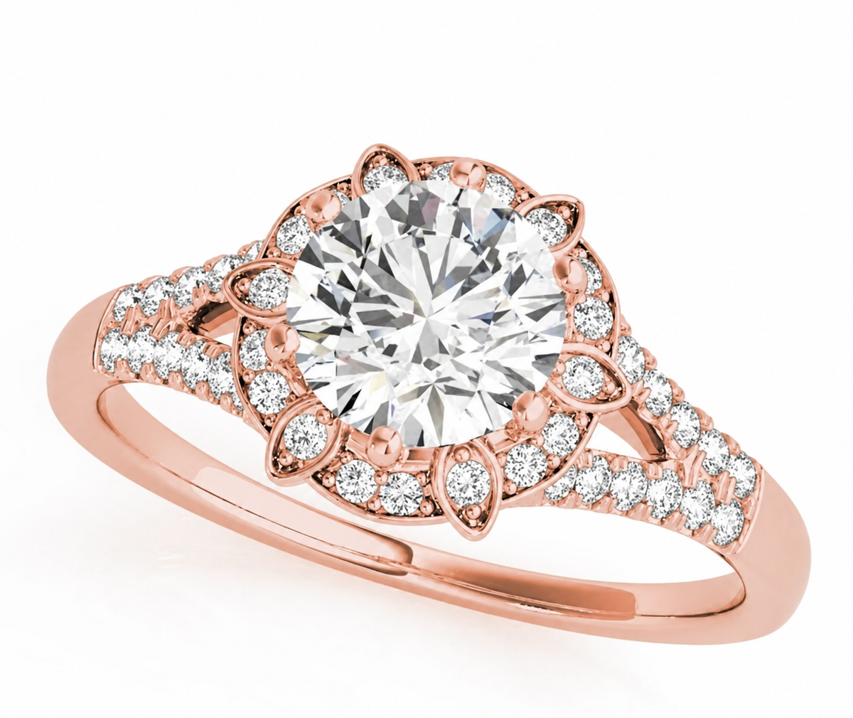 Petal-shaped rose-coloured outlines surround a round centre above open, sparkling shoulders.
