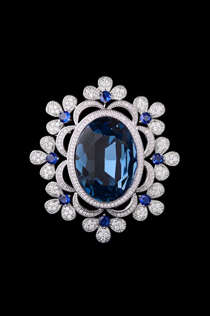 Sapphire Daisy Halo Brooch
