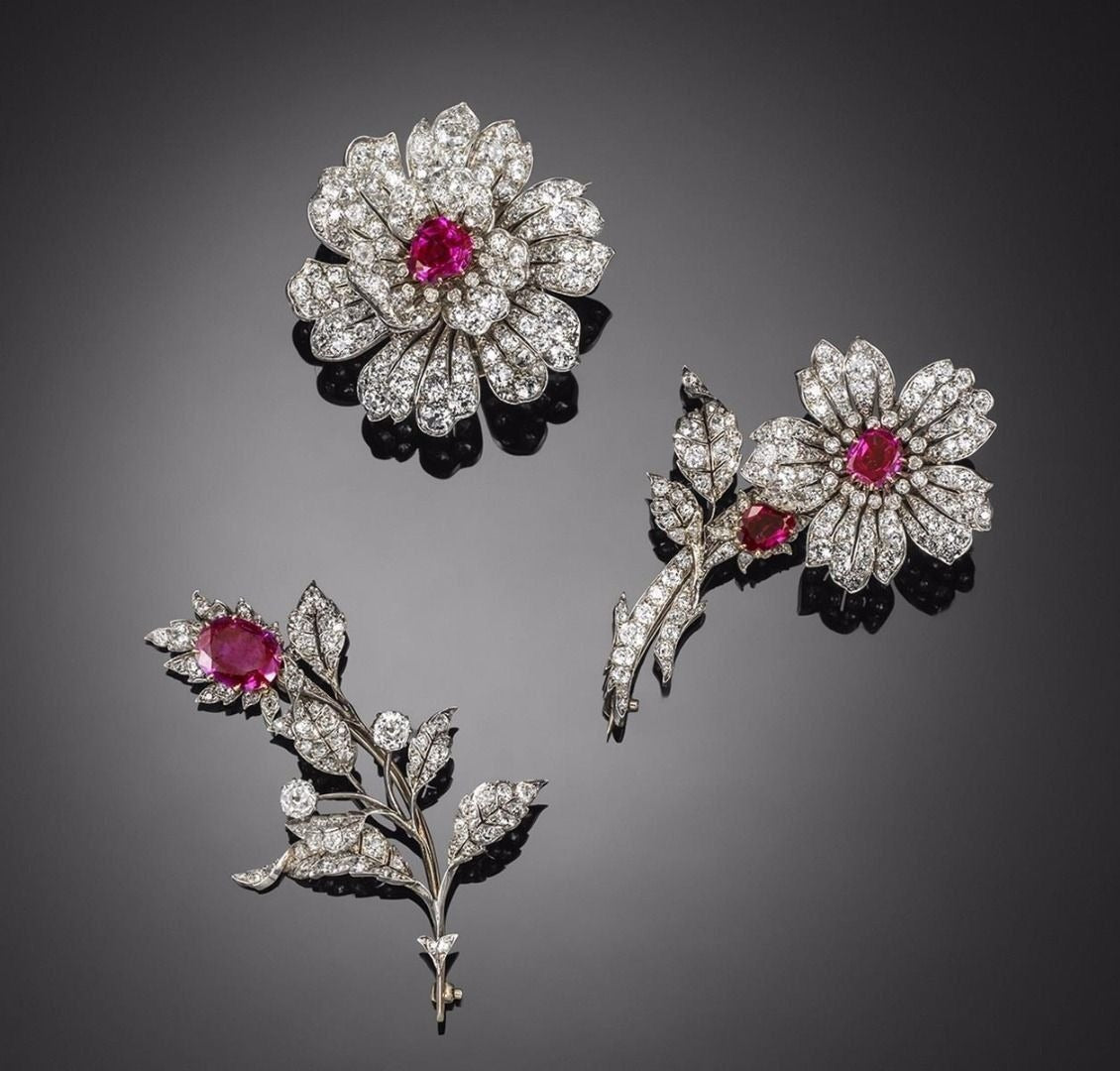 Ruby Twin Daisy Brooch