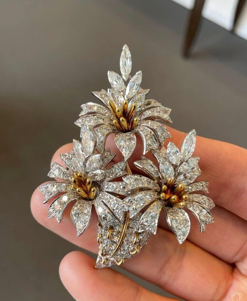 Ruby Floral Spray Brooch