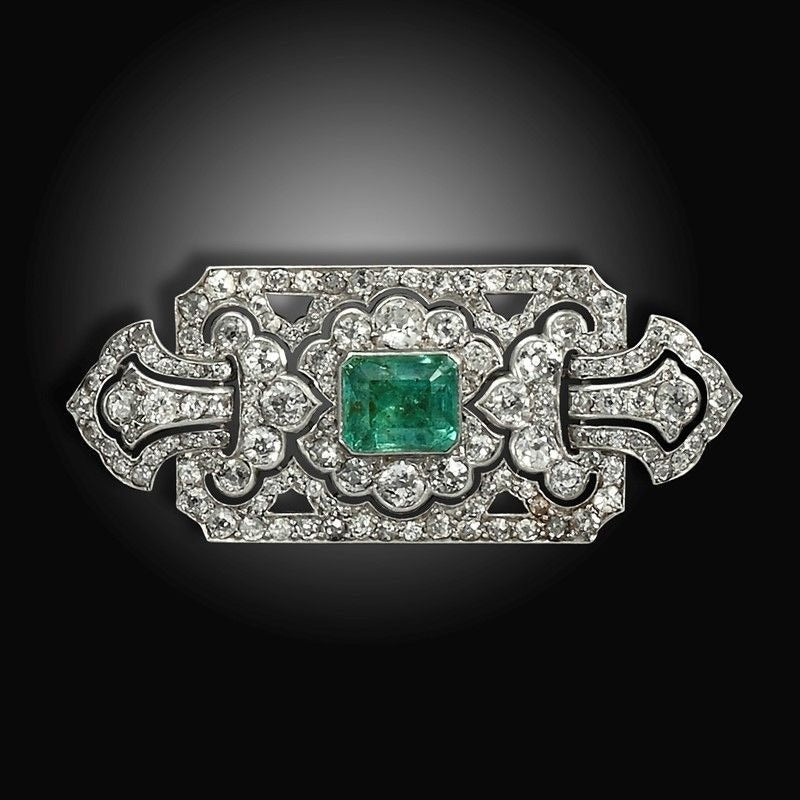Emerald Art Deco Bar Brooch