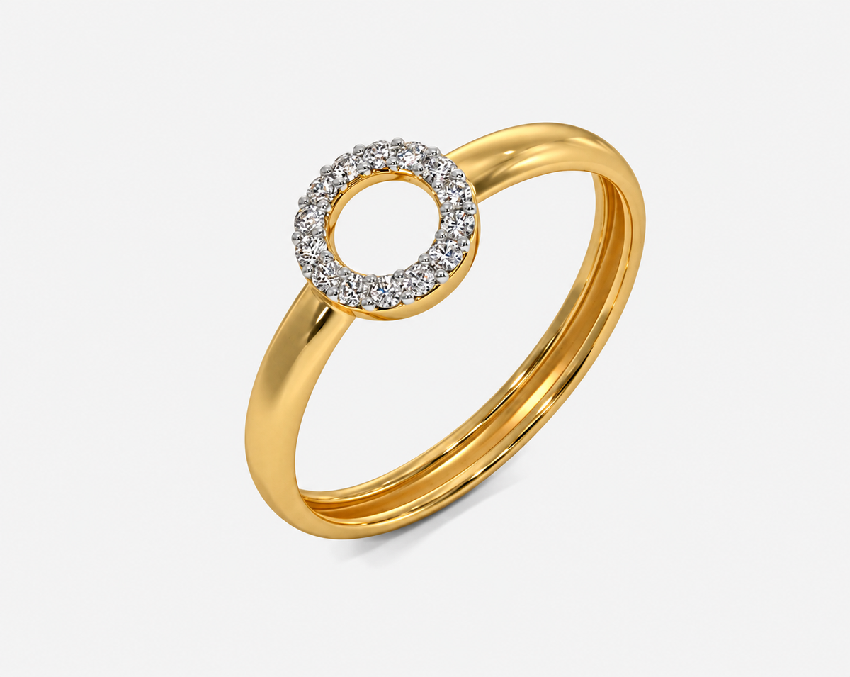 A sparkling circular outline sits above a smooth yellow-coloured band.