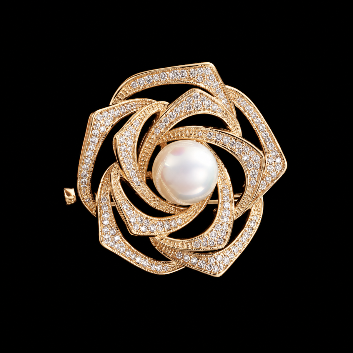 Angular sparkling petals swirl around a pale round centre in an open rosette.