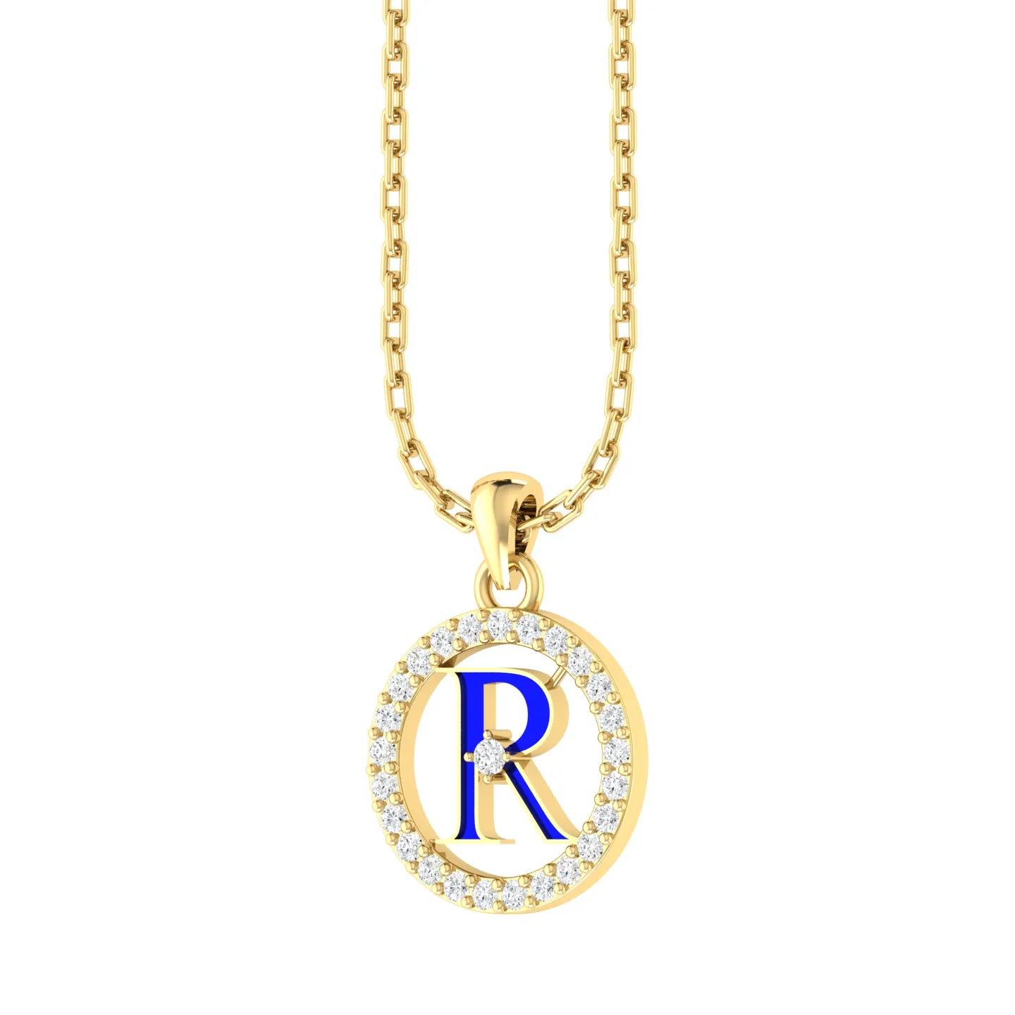 Yellow Gold Diamond Pendant - Radiant R [yg]