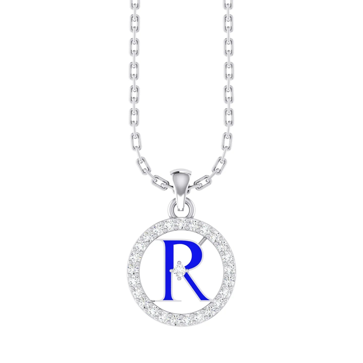 White Gold Diamond Pendant - Radiant R  [wg]
