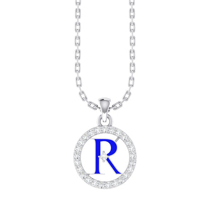 White Gold Diamond Pendant - Radiant R  [wg]
