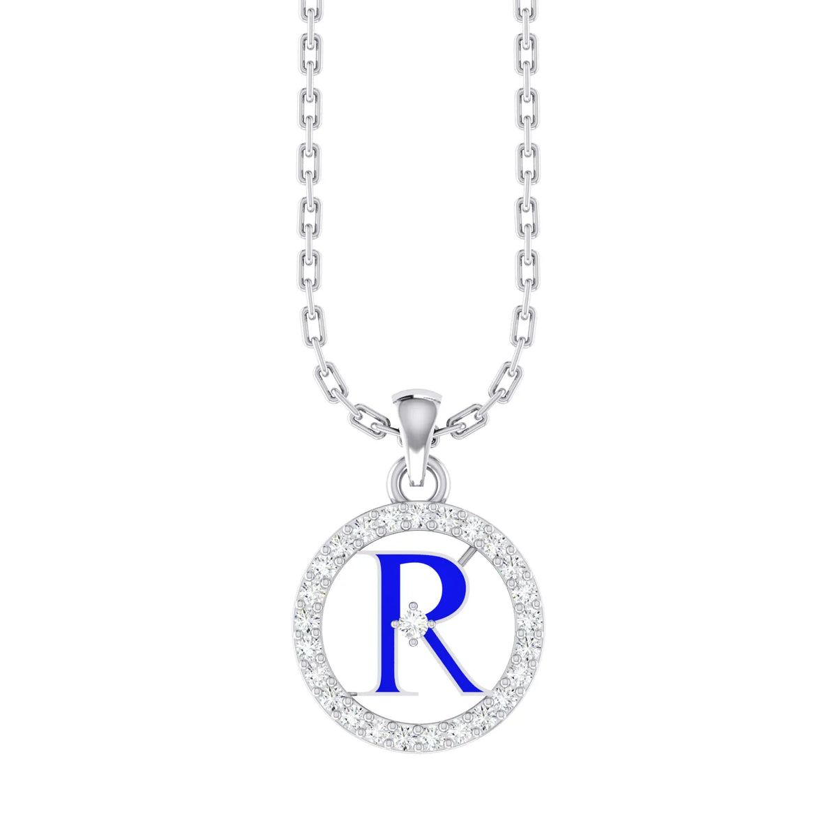 White Gold Diamond Pendant - Radiant R  [wg]
