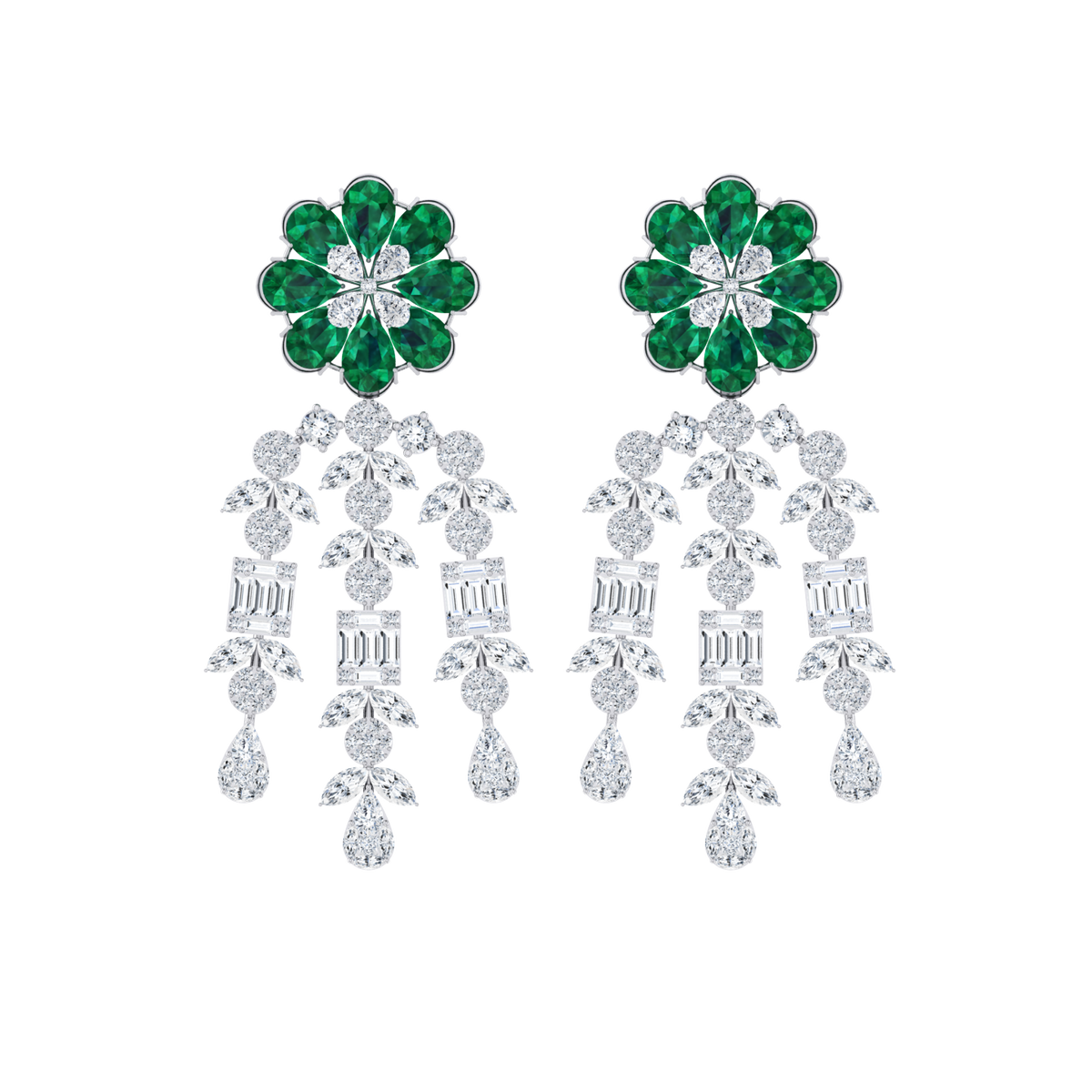 Emerald Drape White Gold Diamond Earrings [wg]