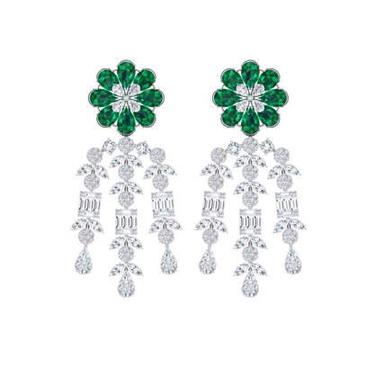 Emerald Drape White Gold Diamond Earrings [wg]