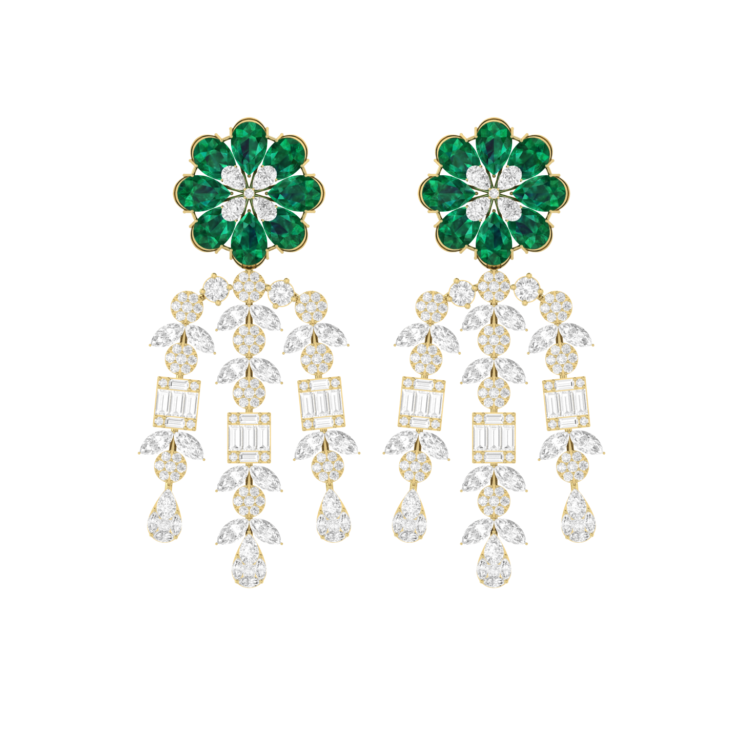 Emerald Drape Yellow Gold Diamond Earrings [yg]