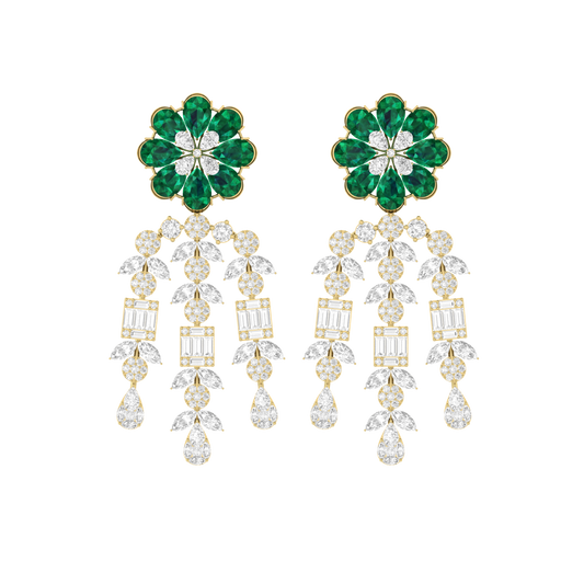 Emerald Drape Yellow Gold Diamond Earrings [yg]