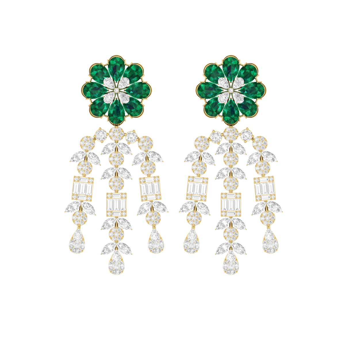 Emerald Drape Yellow Gold Diamond Earrings [yg]