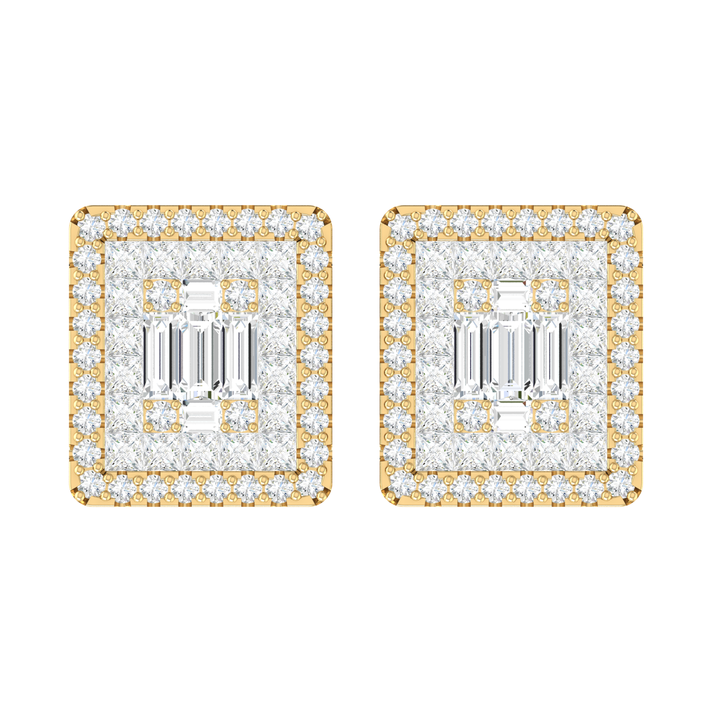 Radiant Square Yellow Gold Diamond Earrings [yg]