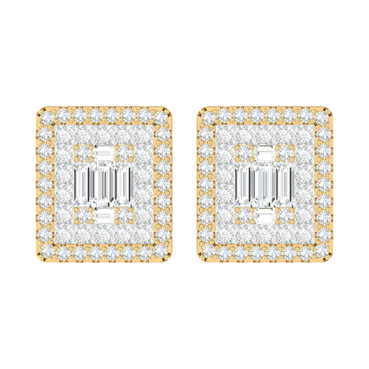 Radiant Square Yellow Gold Diamond Earrings [yg]