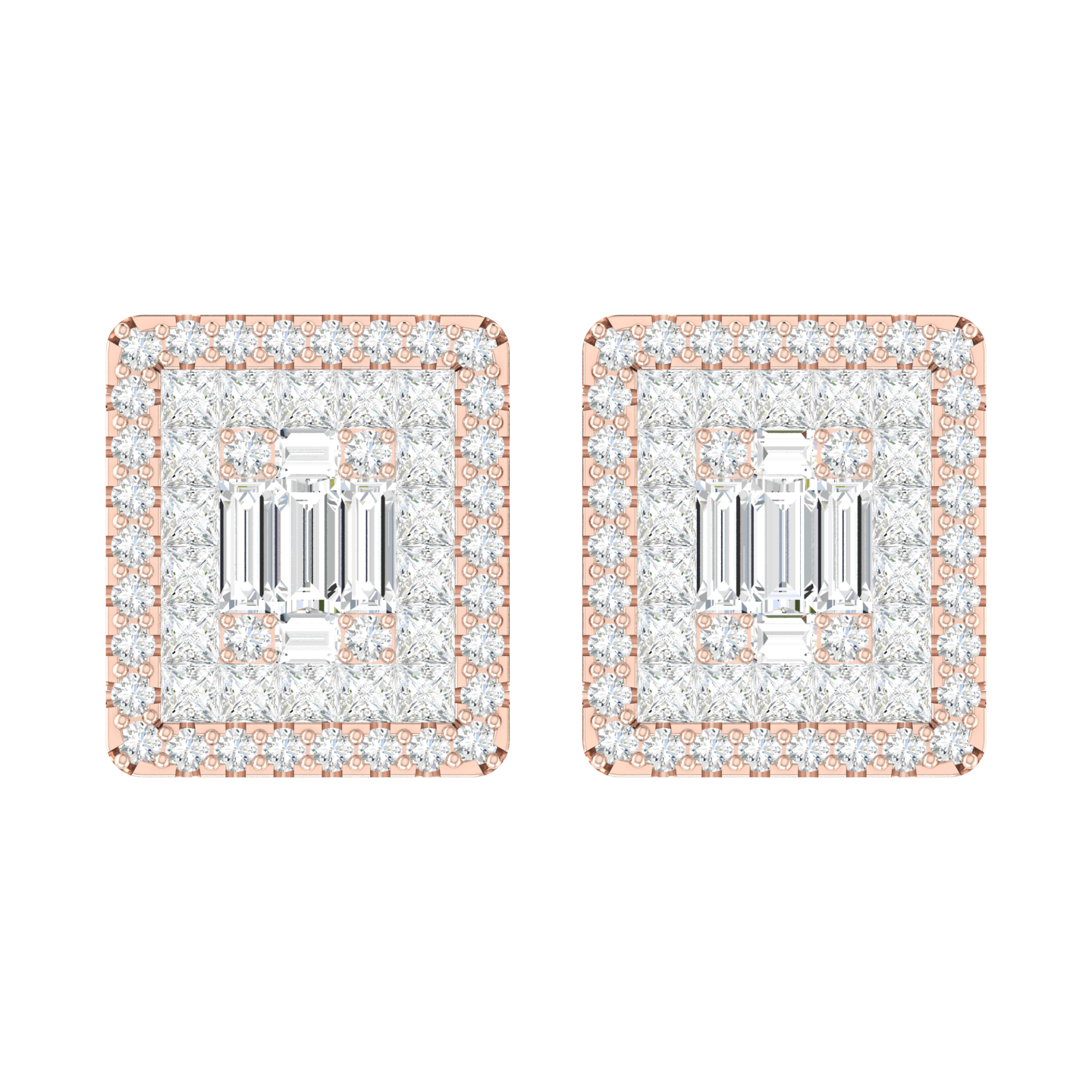 Radiant Square Rose Gold Diamond Earrings [rg]