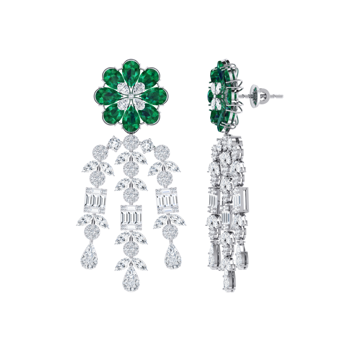 White Gold Diamond Earrings - Emerald Drape [wg]