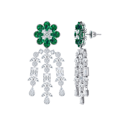White Gold Diamond Earrings - Emerald Drape [wg]