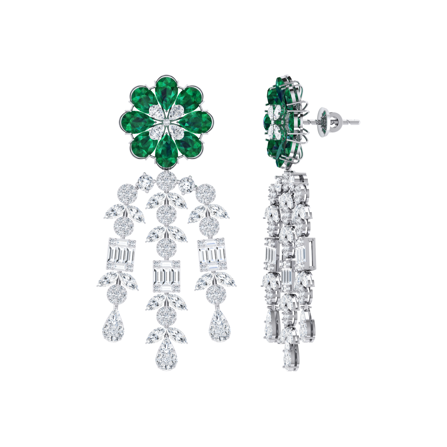 White Gold Diamond Earrings - Emerald Drape [wg]