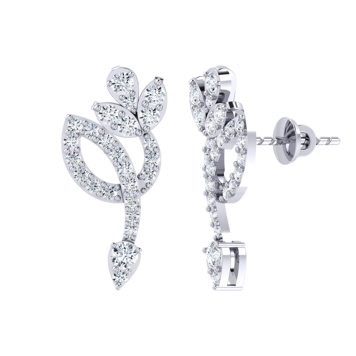 White Gold Diamond Earrings - Floral Beauty [wg]