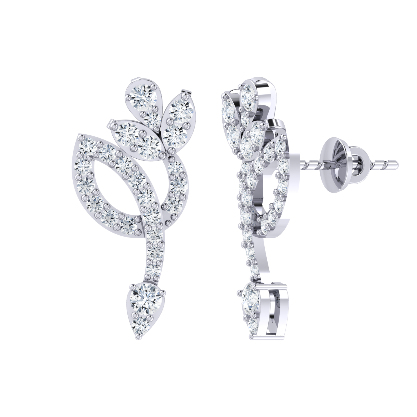 White Gold Diamond Earrings - Floral Beauty [wg]