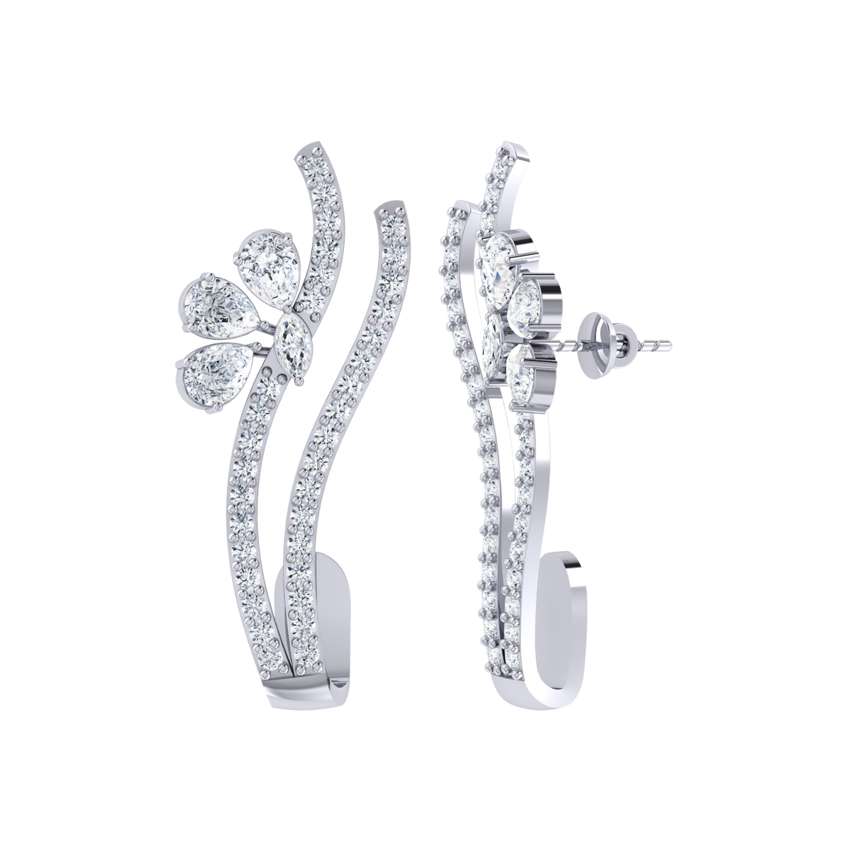 White Gold Diamond Earrings - Sunshine Jewel [wg]