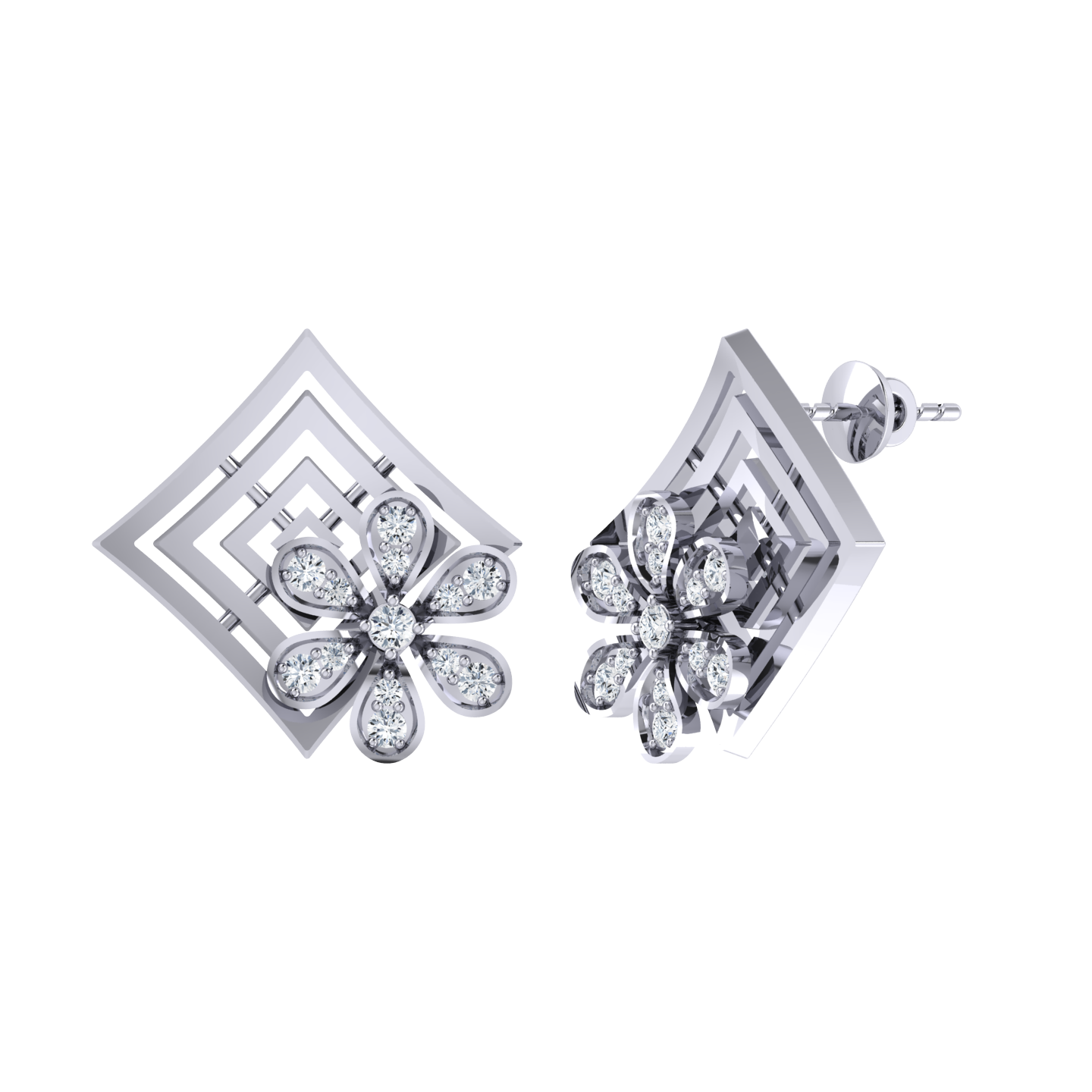 White Gold Diamond Earrings - Sparkling Horizons [wg]