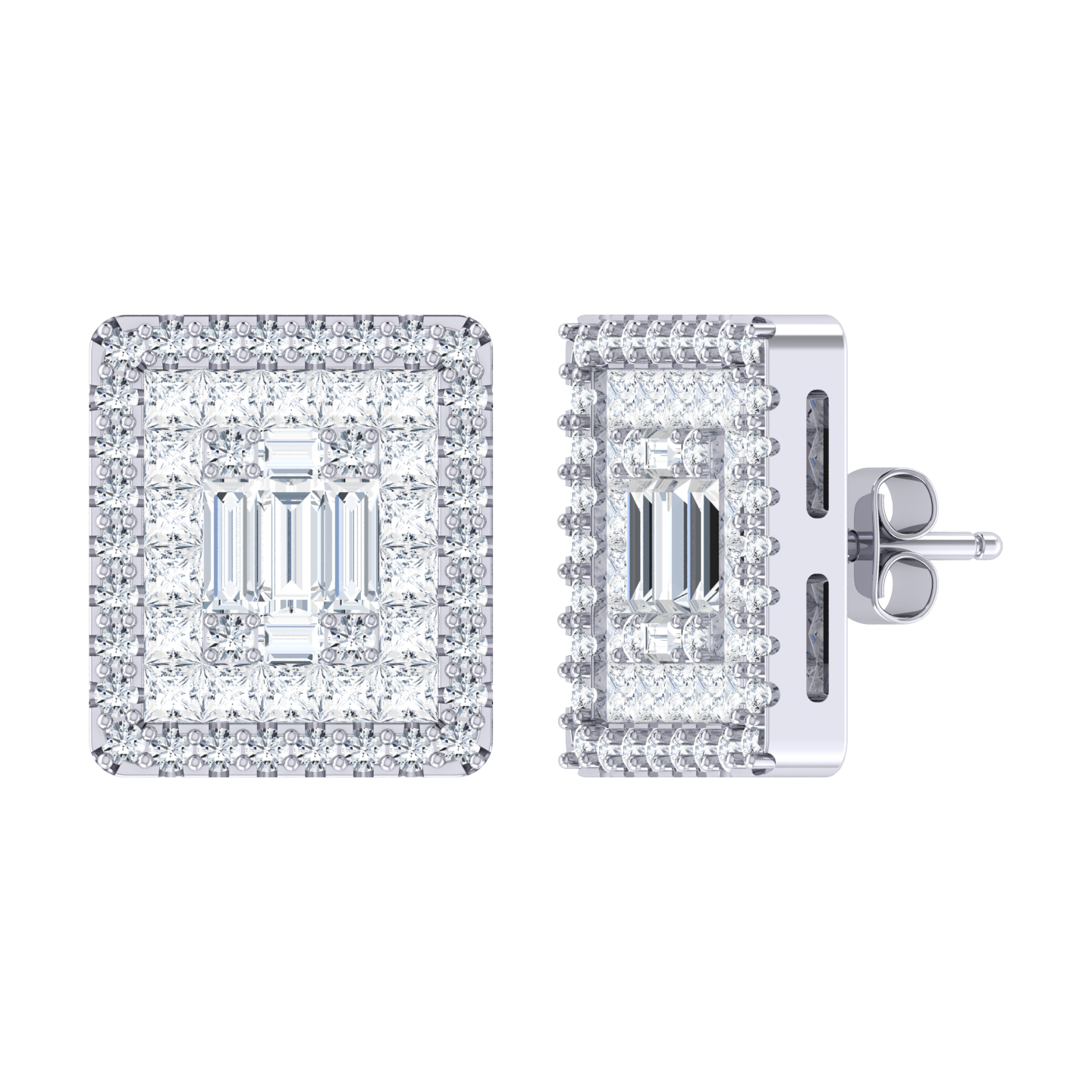 White Gold Diamond Earrings - Radiant Square [wg]