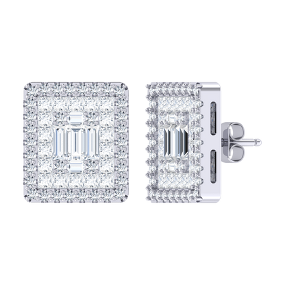 White Gold Diamond Earrings - Radiant Square [wg]