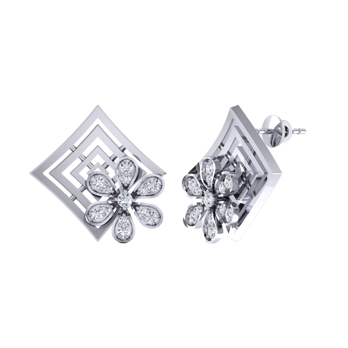 White Gold Diamond Earrings - Sparkling Horizons [wg]
