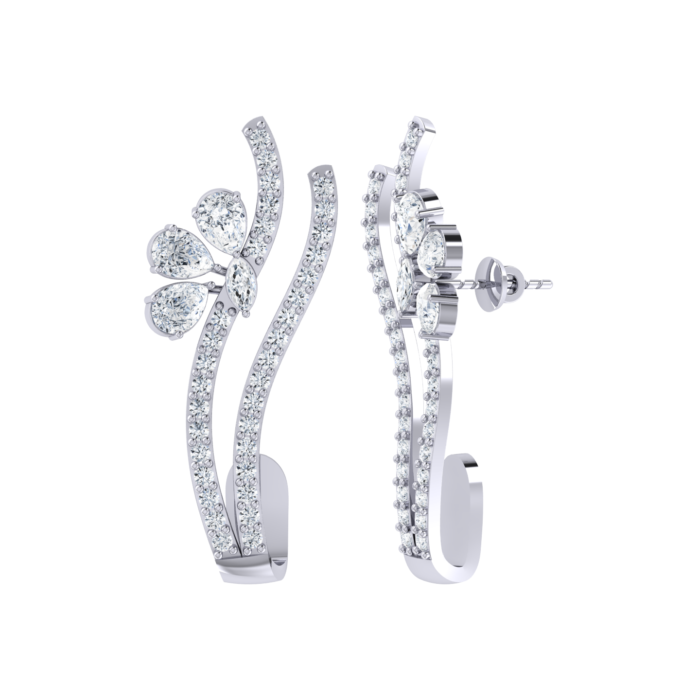 White Gold Diamond Earrings - Sunshine Jewel [wg]