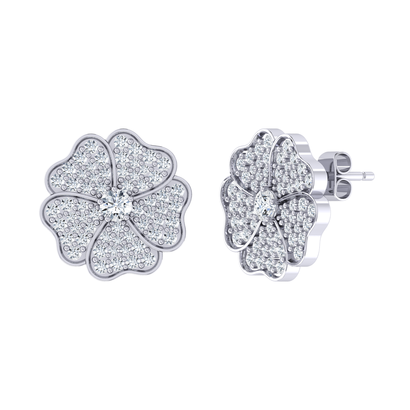 White Gold Diamond Earrings - Crimson Bloom [wg]