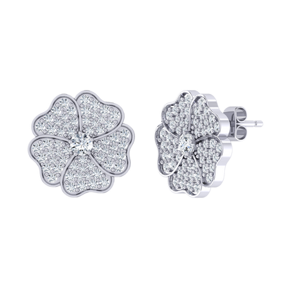 White Gold Diamond Earrings - Crimson Bloom [wg]