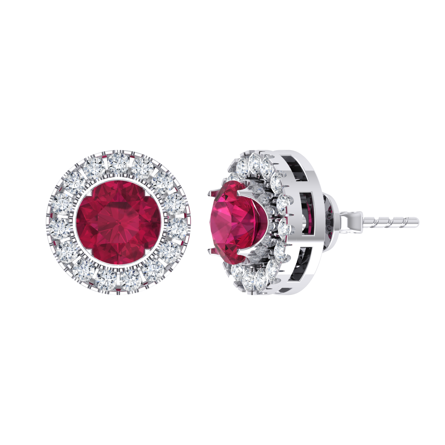 White Gold Diamond Earrings - Crimson Glow [wg]