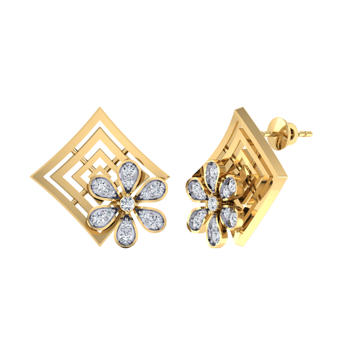 Yellow Gold Diamond Earrings - Sparkling Horizons [yg] 