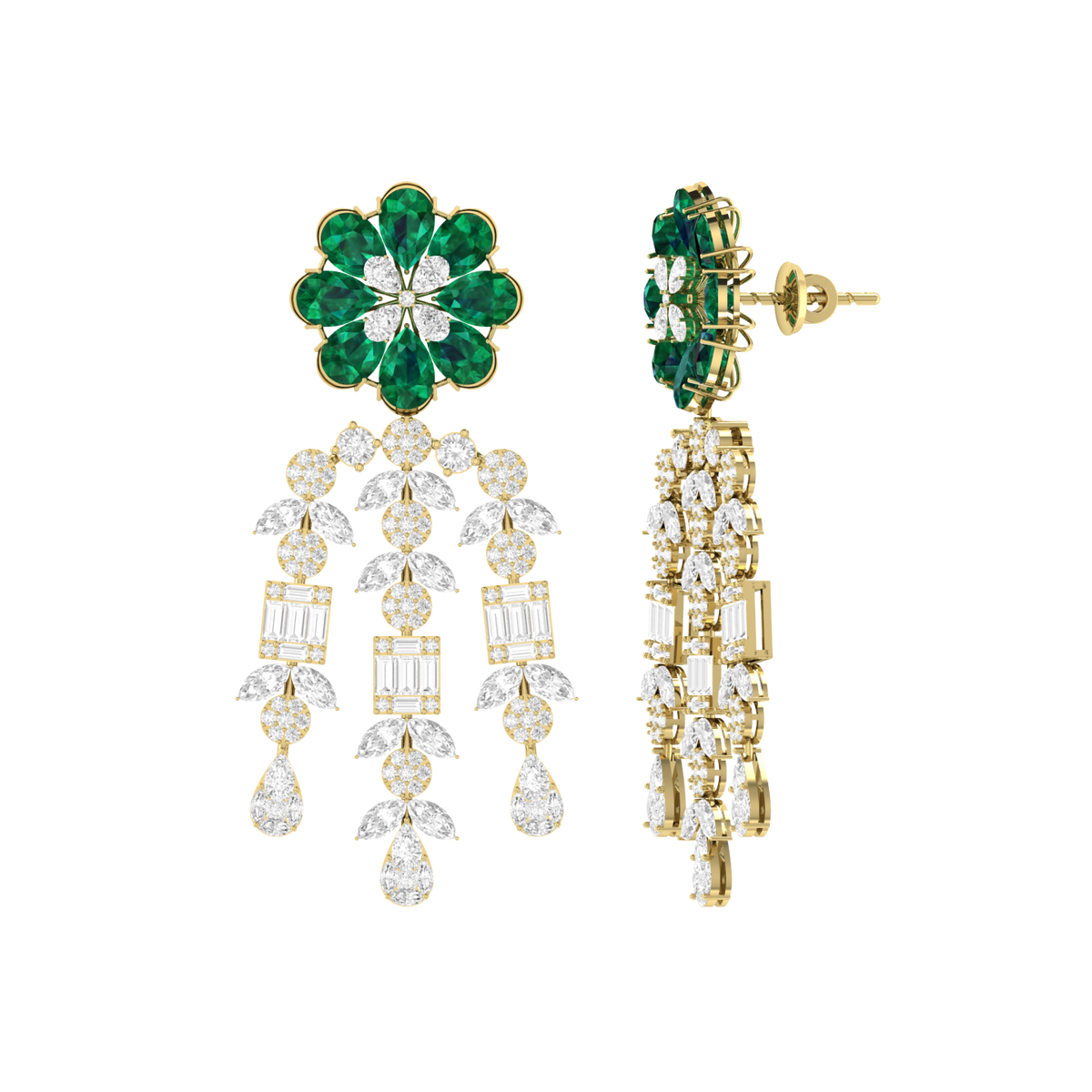 Yellow Gold Diamond Earrings - Emerald Drape [yg]