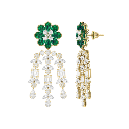 Yellow Gold Diamond Earrings - Emerald Drape [yg]