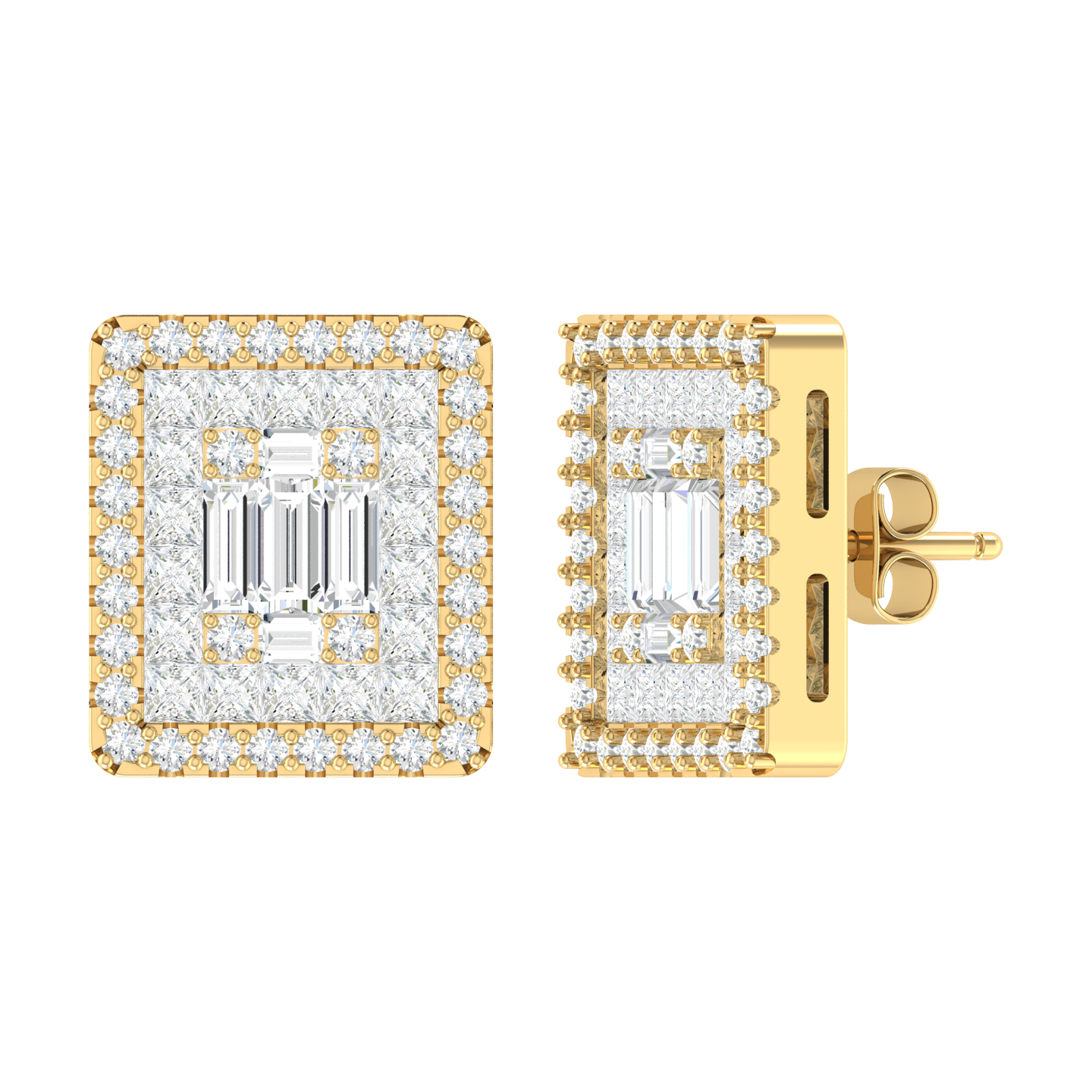 Yellow Gold Diamond Earrings - Radiant Square [yg]