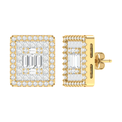 Yellow Gold Diamond Earrings - Radiant Square [yg]
