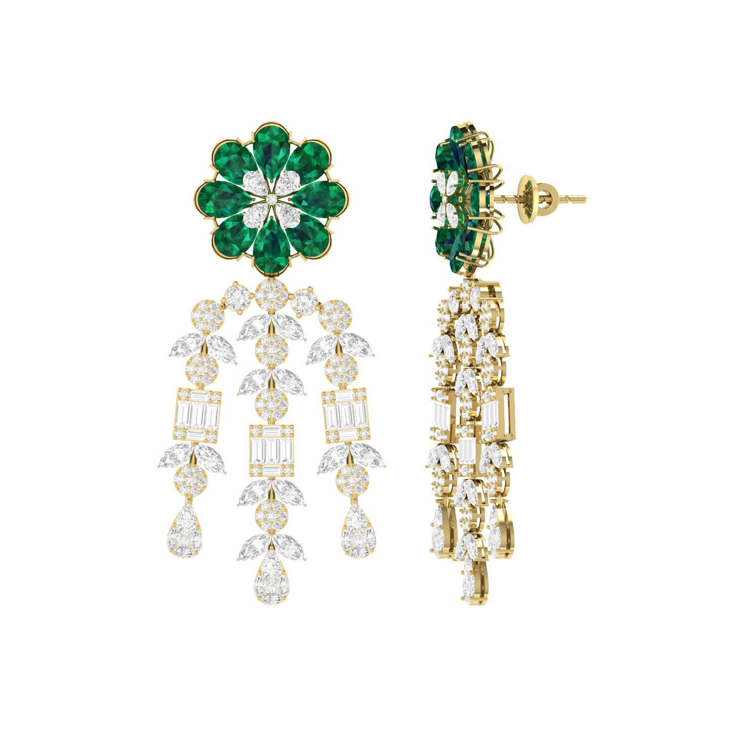 Yellow Gold Diamond Earrings - Emerald Drape [yg]