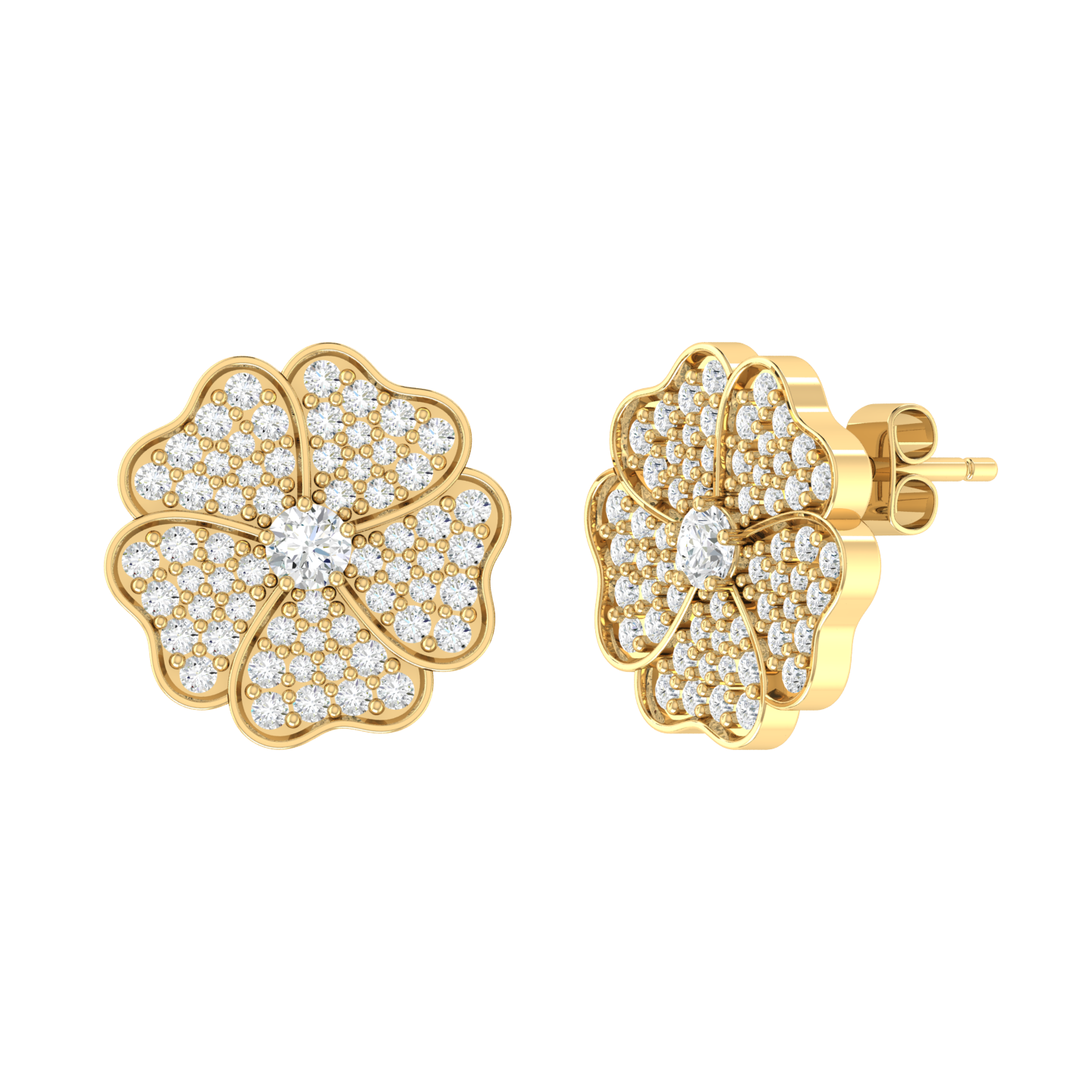 Yellow Gold Diamond Earrings - Crimson Bloom [yg]