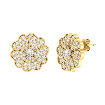 Yellow Gold Diamond Earrings - Crimson Bloom [yg]