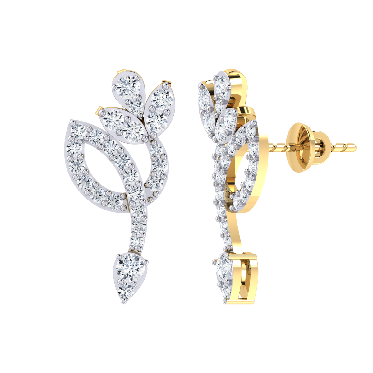 Yellow Gold Diamond Earrings - Floral Beauty [yg]