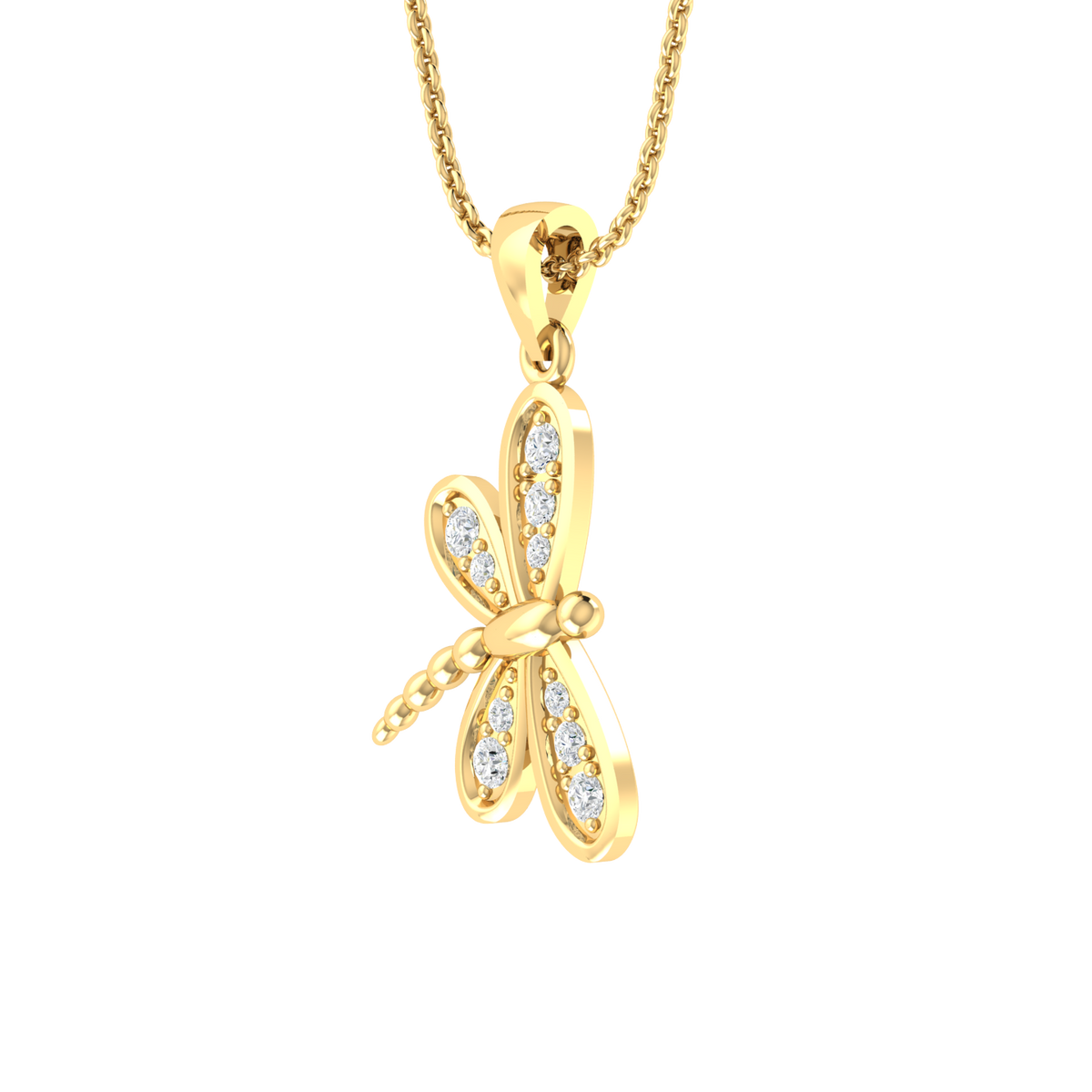 Yellow Gold Diamond Pendant - Sparkling Wings [yg]