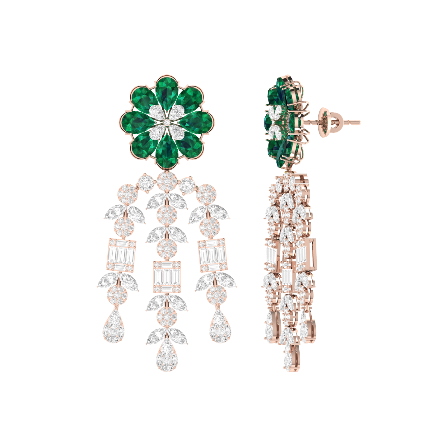 Rose Gold Diamond Earrings - Emerald Drape [rg]