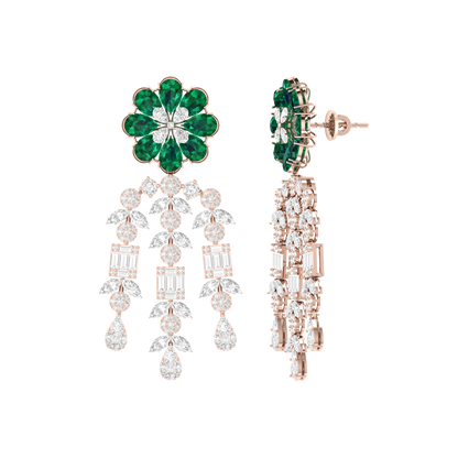 Rose Gold Diamond Earrings - Emerald Drape [rg]